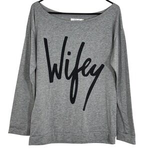 Aibeili‎ Wifey Bride Gift Gray Long Sleeve Boat Neck Sweatshirt Top Size Large